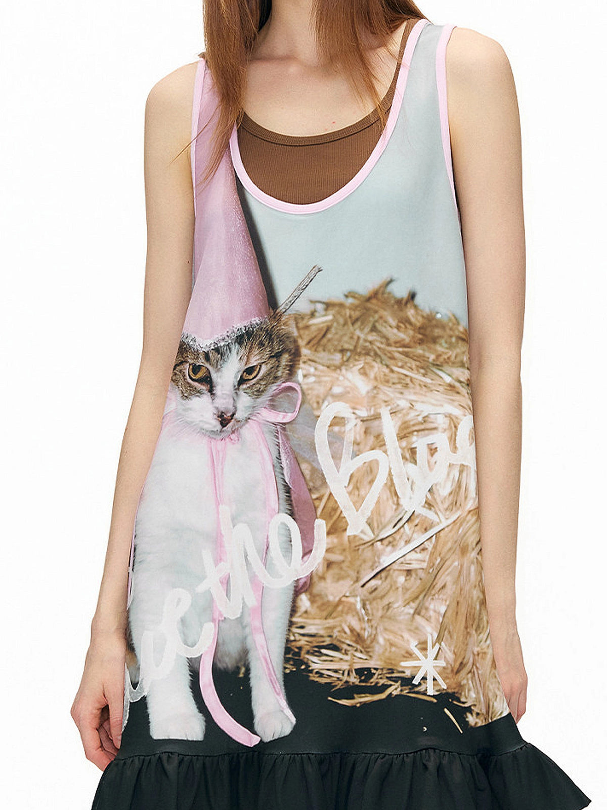 Outtheblue Y2K Sleeveless Cat Graphic Ruffle Mini Dress | Canton Collective