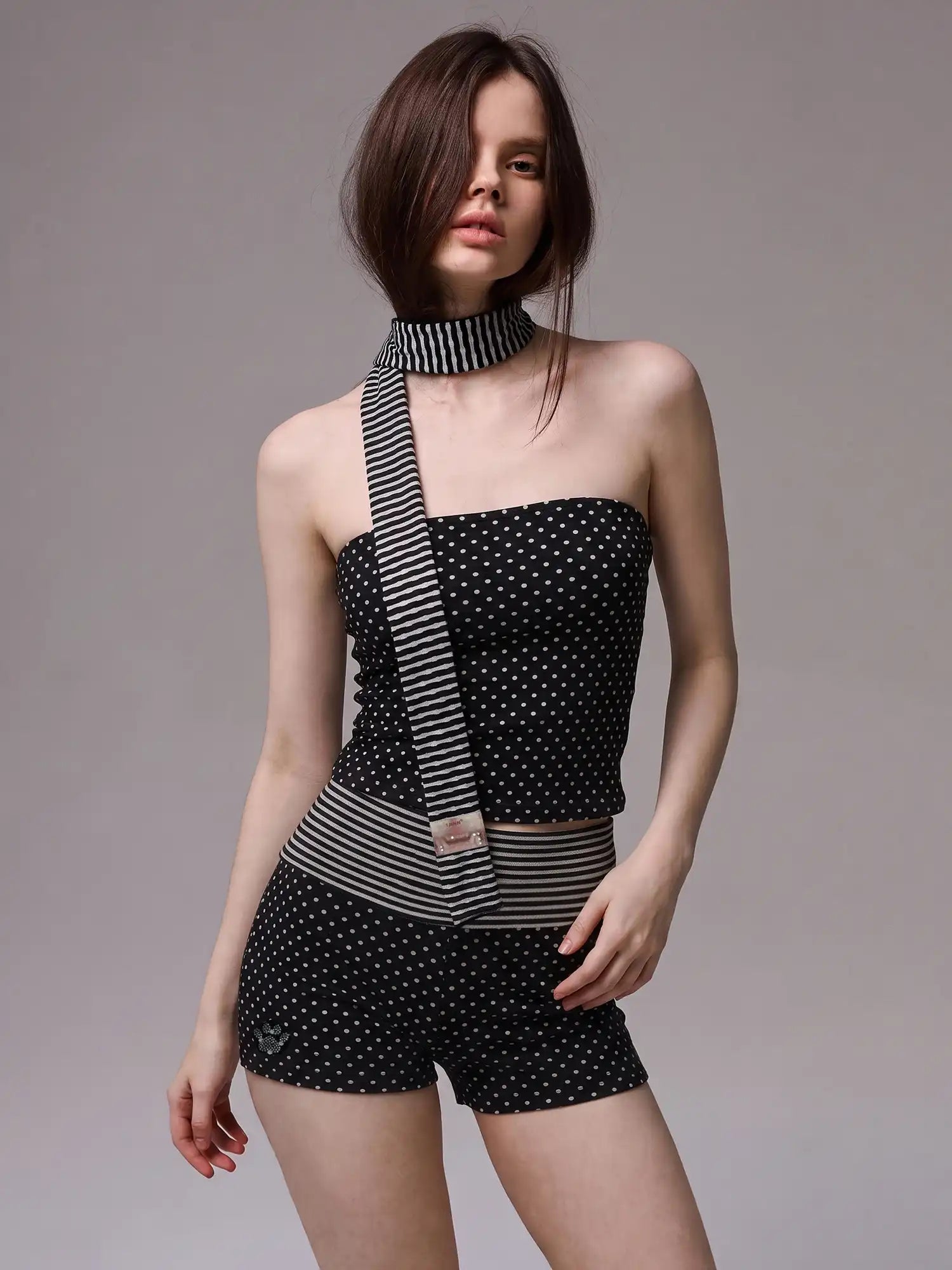 CantonCollective Design Y2K Stripe & Polka Dot Foldover Shorts Set | Canton Collective