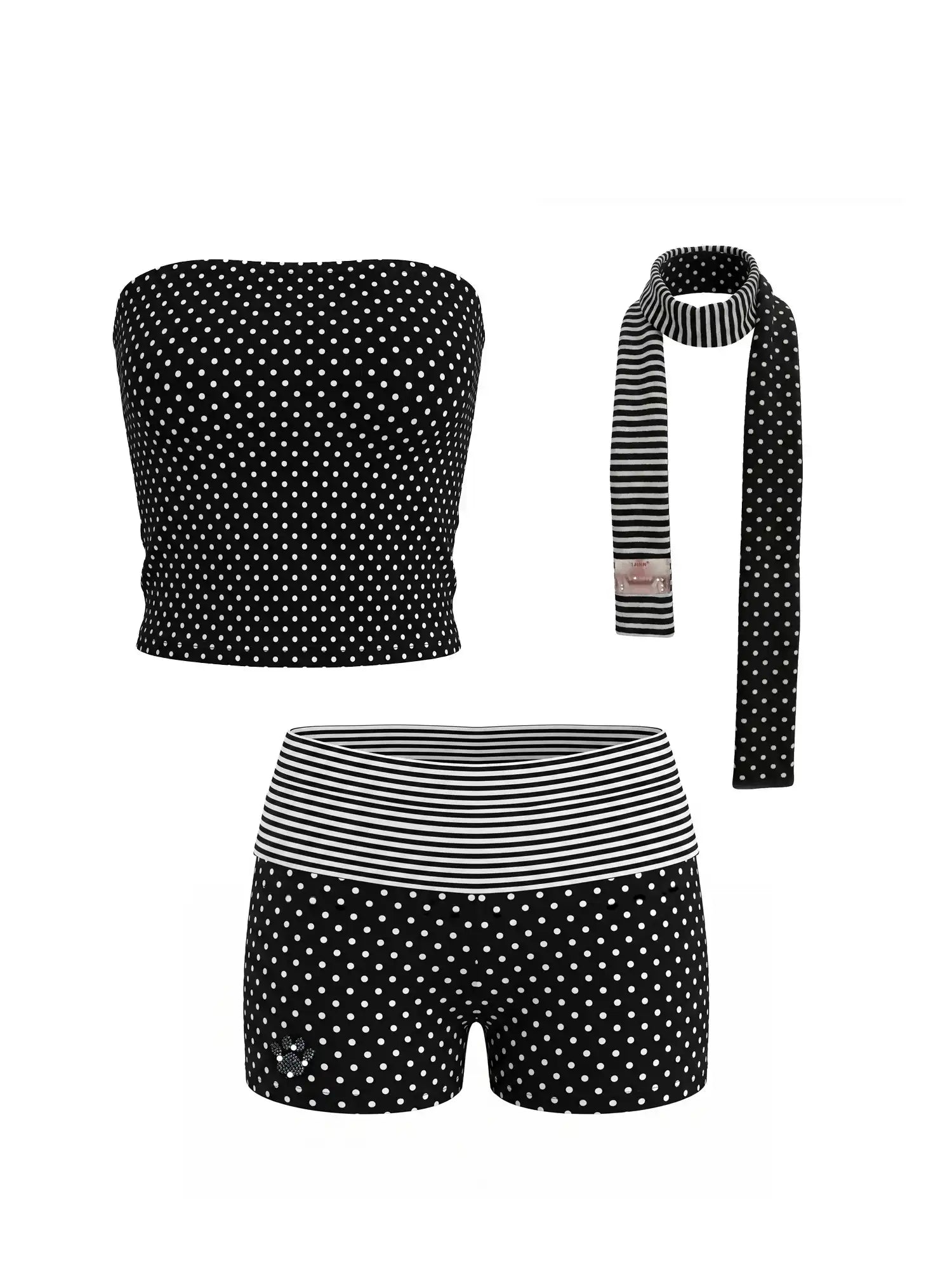 CantonCollective Design Y2K Stripe & Polka Dot Foldover Shorts Set | Canton Collective
