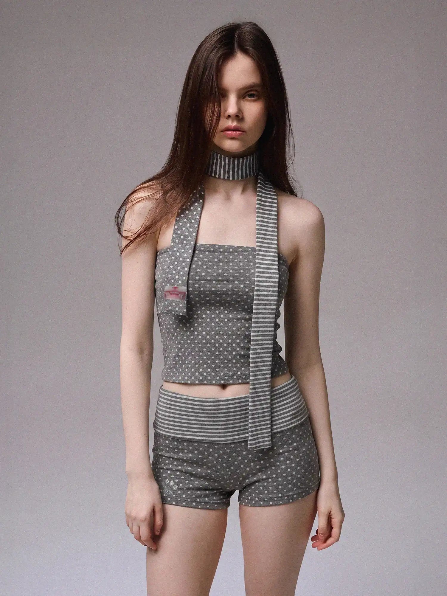 CantonCollective Design Y2K Stripe & Polka Dot Foldover Shorts Set | Canton Collective