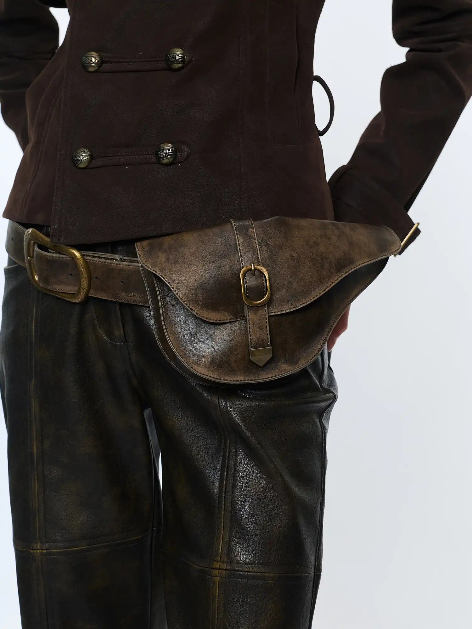 2th Desire Y2K Western Leather Zip Belt With Detachable Saddle Waist Pouch | Canton Collective