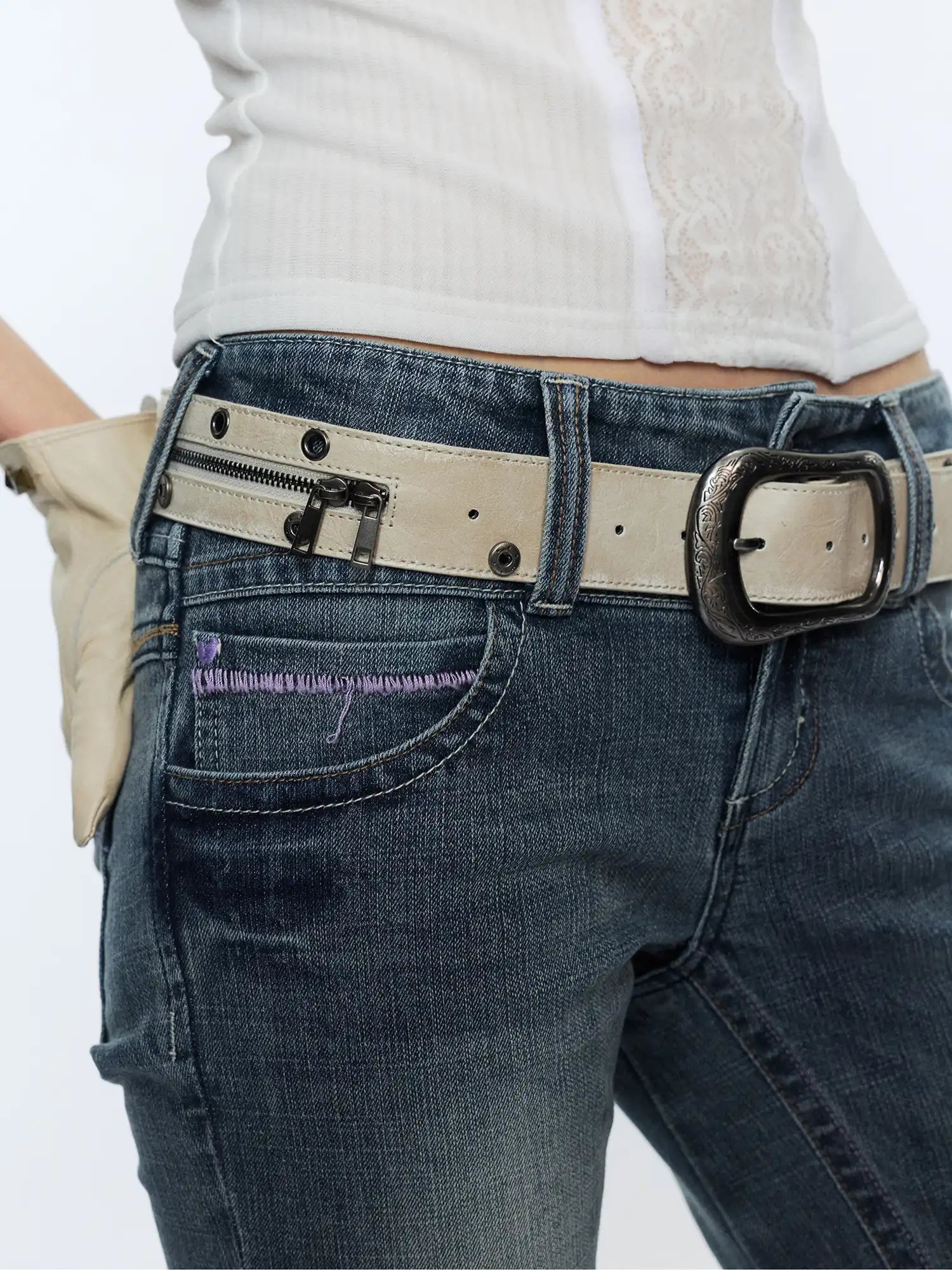 2th Desire Y2K Western Leather Zip Belt With Detachable Saddle Waist Pouch | Canton Collective