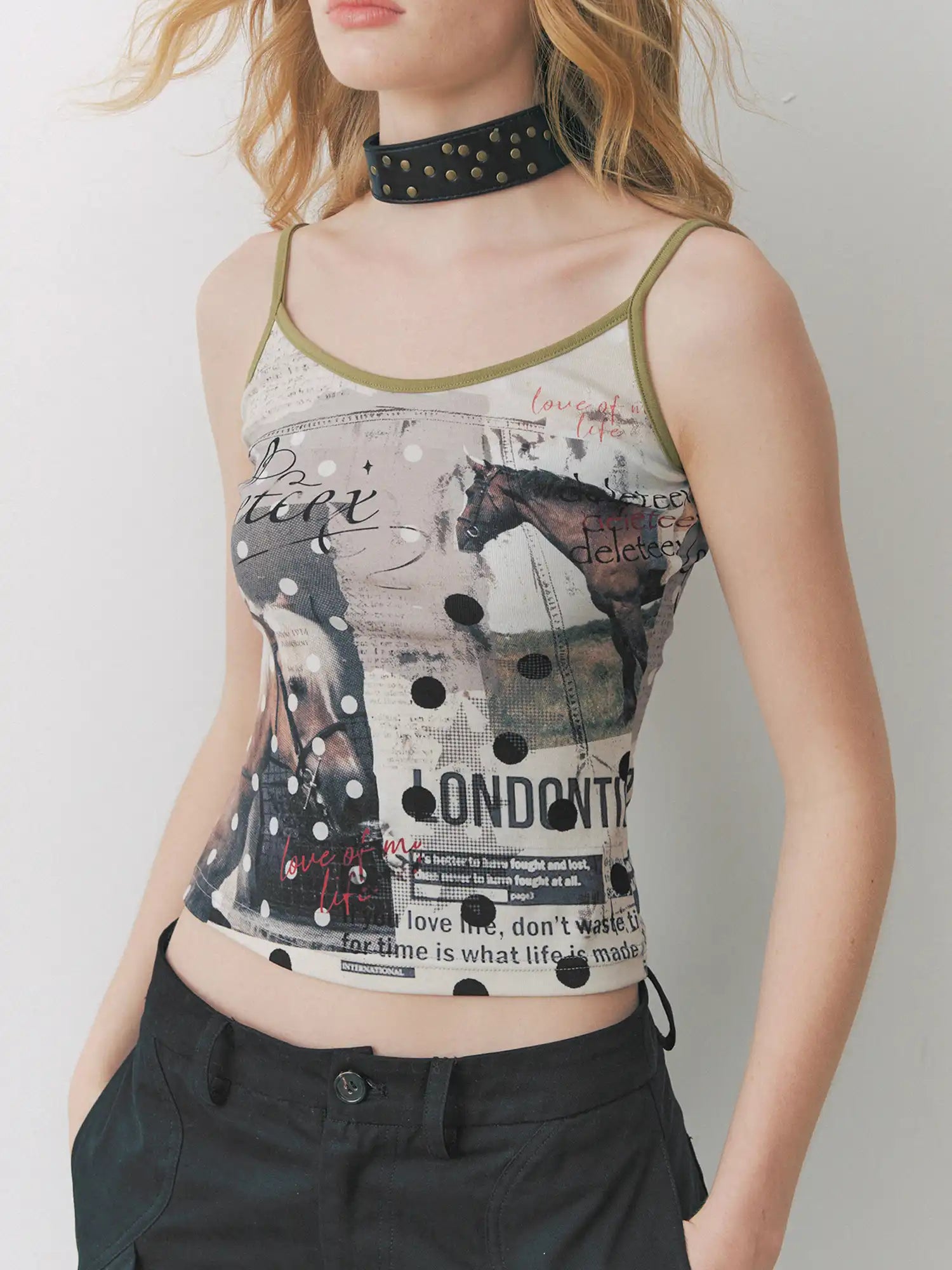 Deleteex Y2k Pony Polka Newspaper Graphic Cami Top | Canton Collective
