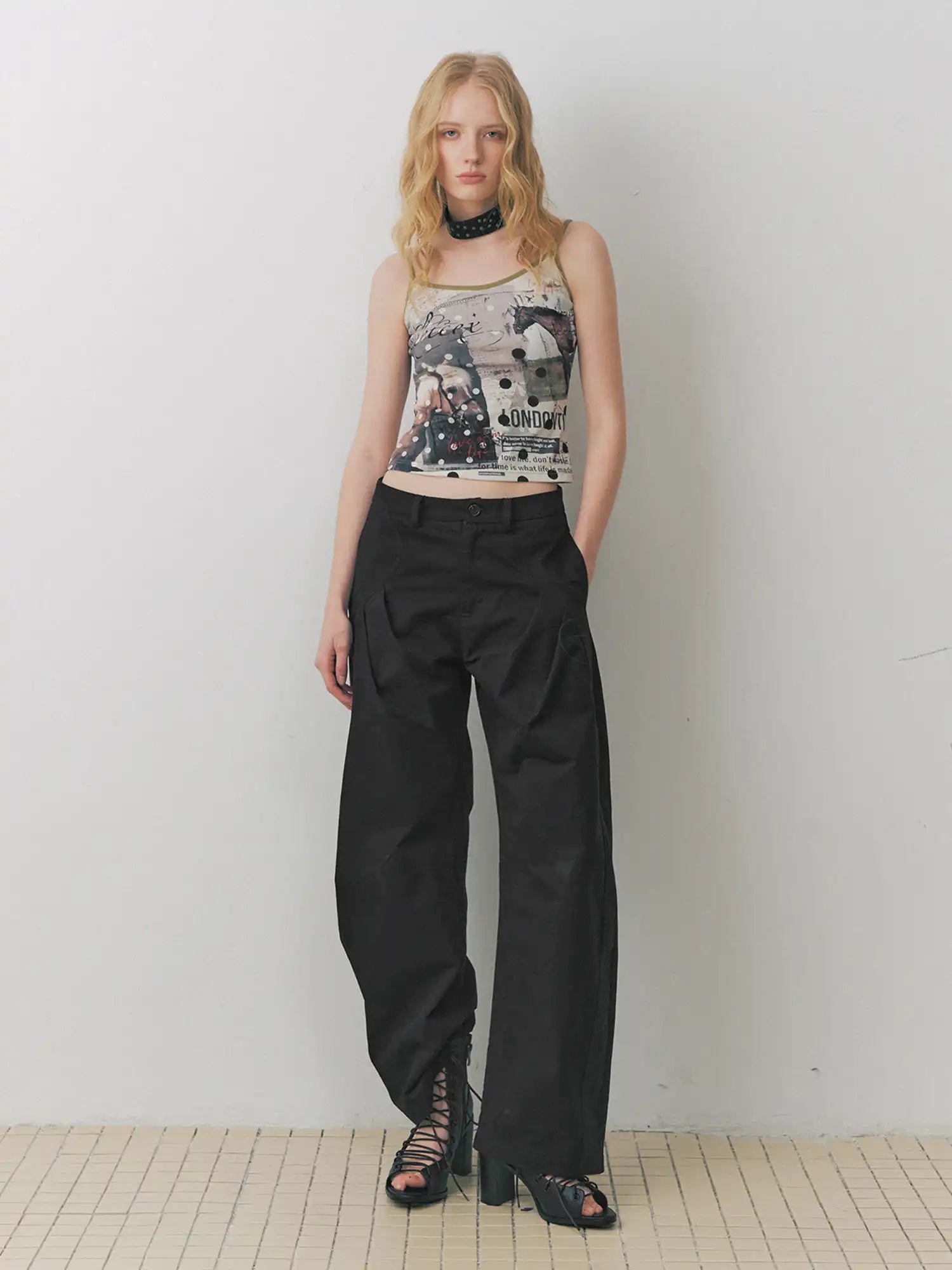 Deleteex Y2k Pony Polka Newspaper Graphic Cami Top | Canton Collective