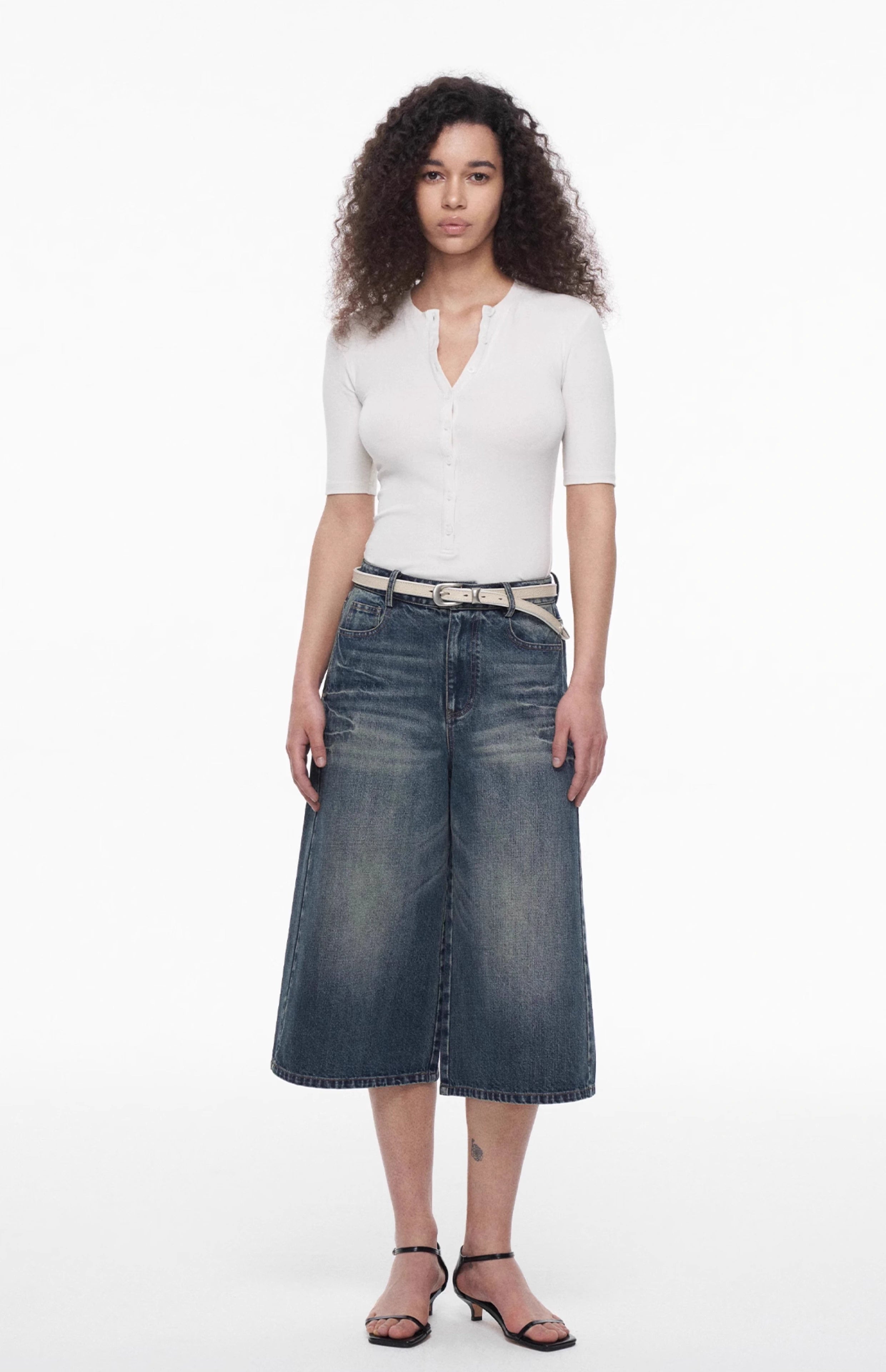 High-Waisted Denim Culottes