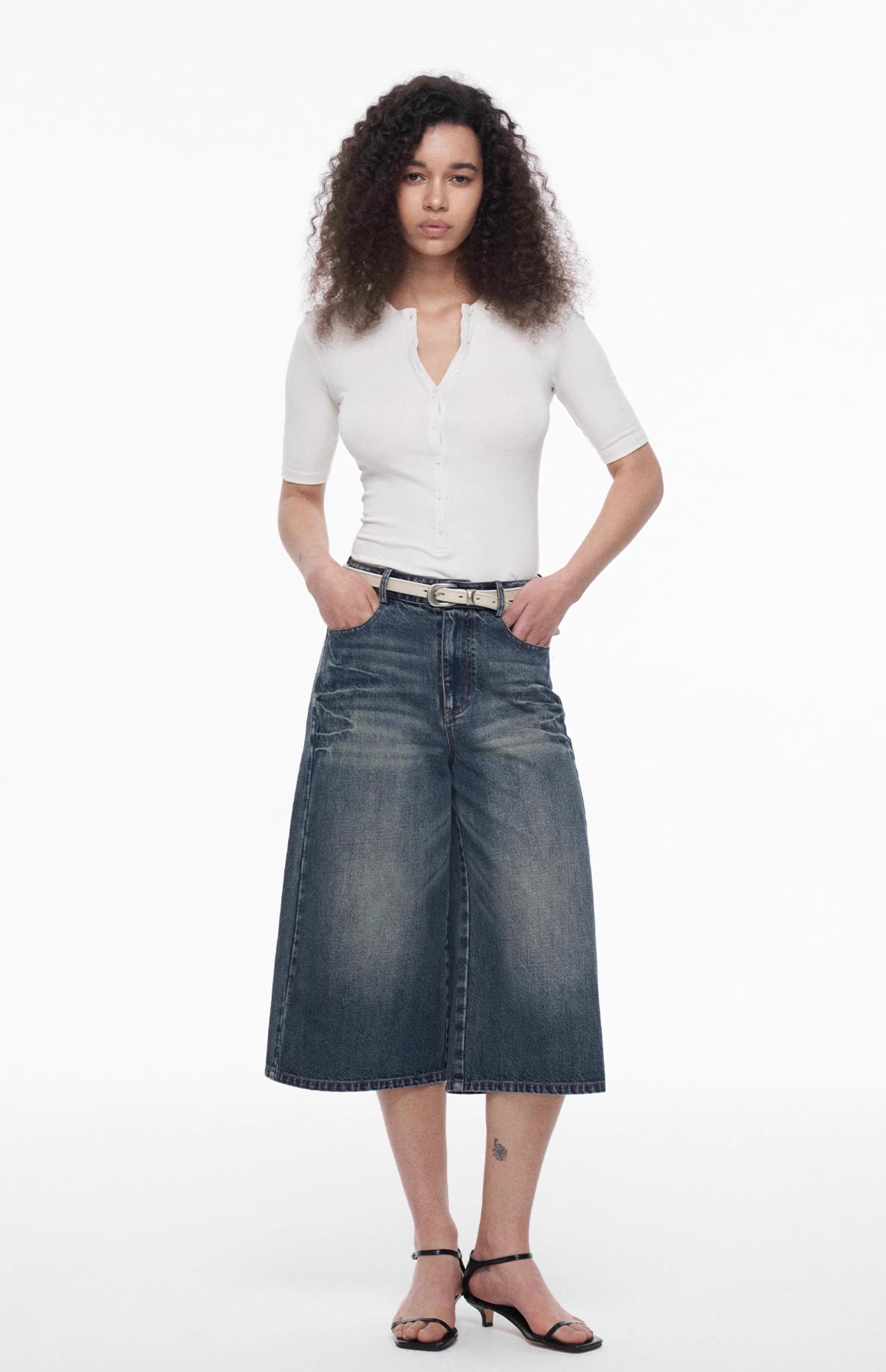High-Waisted Denim Culottes