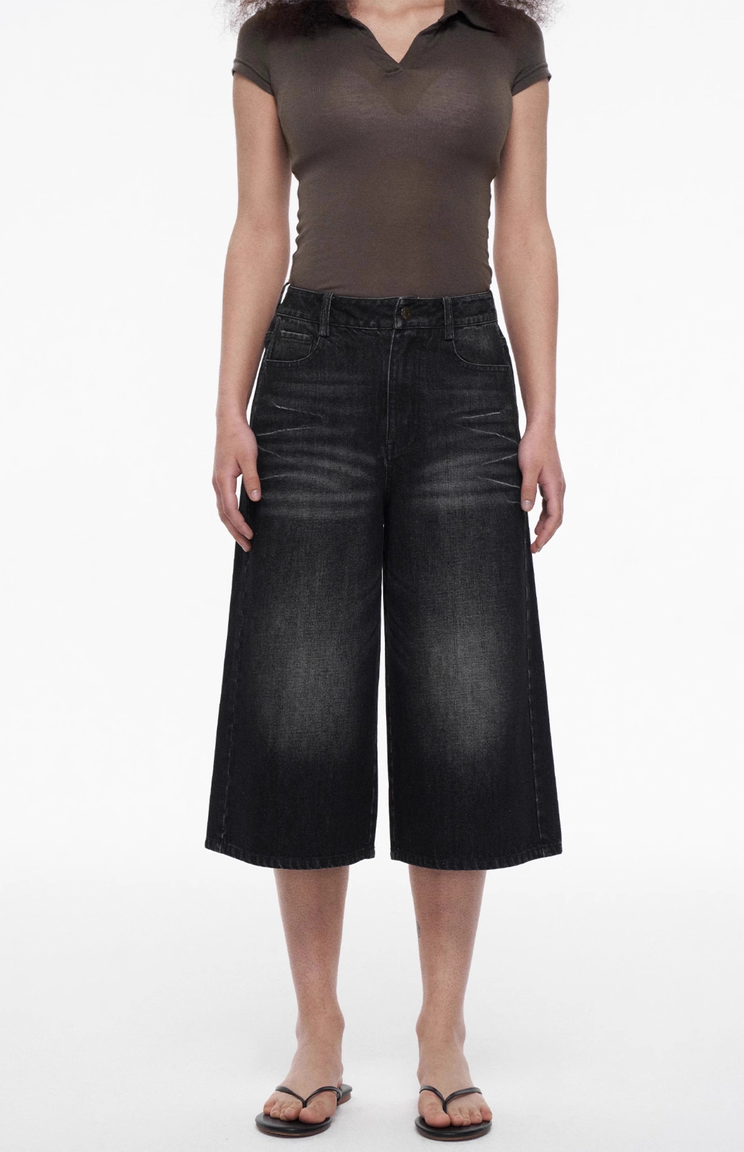 High-Waisted Denim Culottes