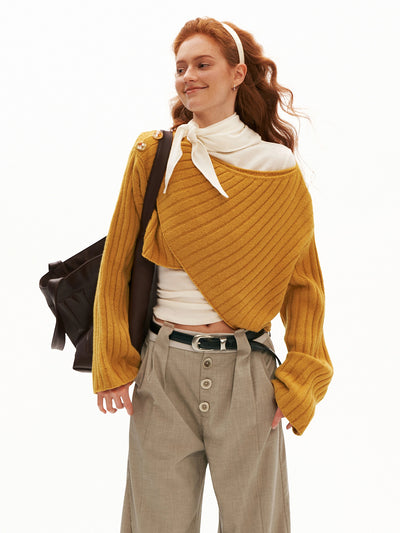 MAMC Cropped Cable Knit Crossover Sweater | Canton Collective