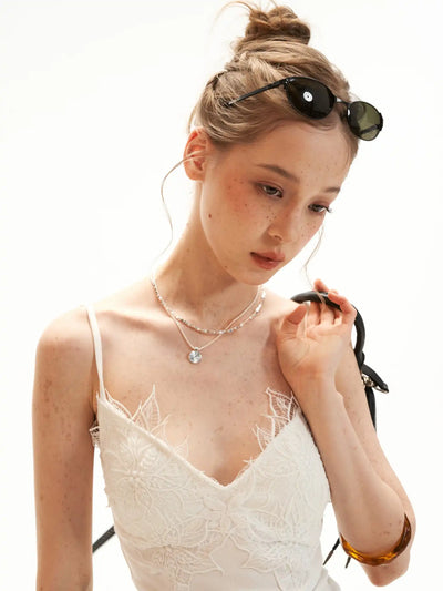 MAMC Deep V-Neck Lace Overlay Camisole Top | Canton Collective