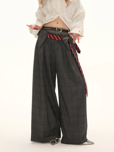 MAMC Double Waisted Glen Check Wide Leg Trousers | Canton Collective