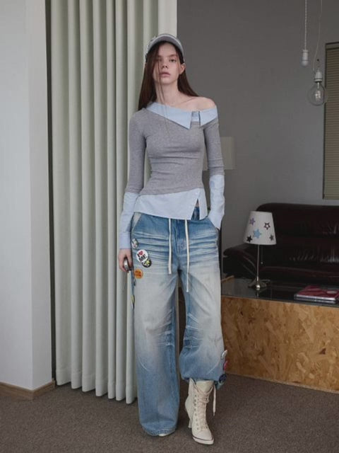 1Jinn Studio Faux Two Piece Off Shoulder Top | Canton Collective